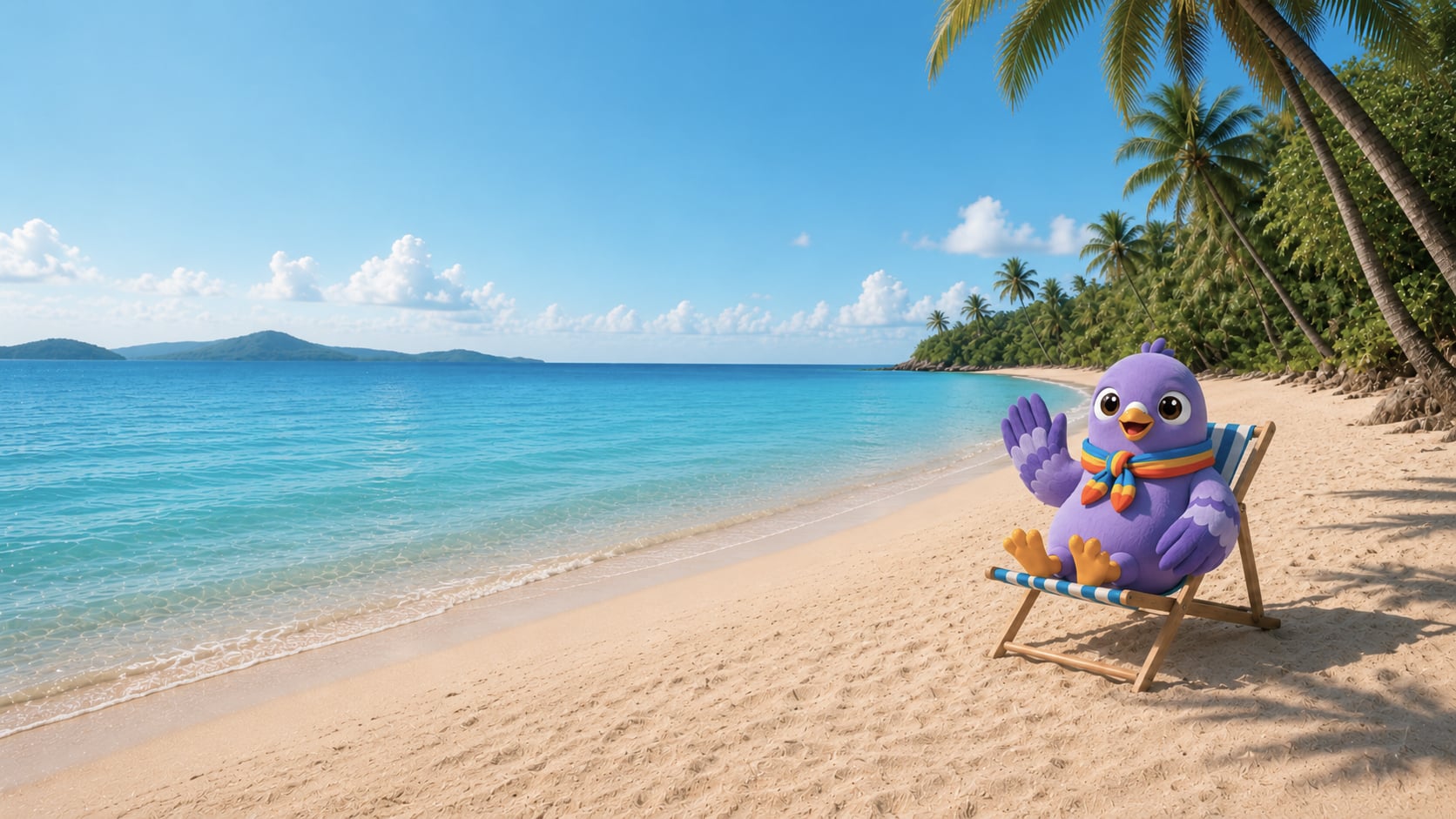 Pax laying down on a beach